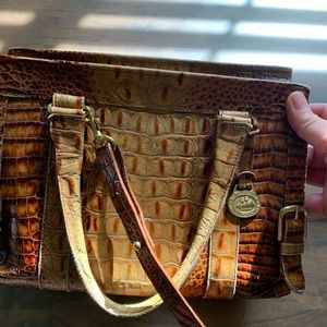 Brahmin Tan Crocodile Shoulder Bag Leather Handbag Purse Crossbody.